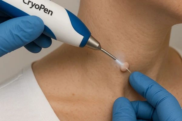 Person receiving Cryotherapy skin tag removal Stratford New Town