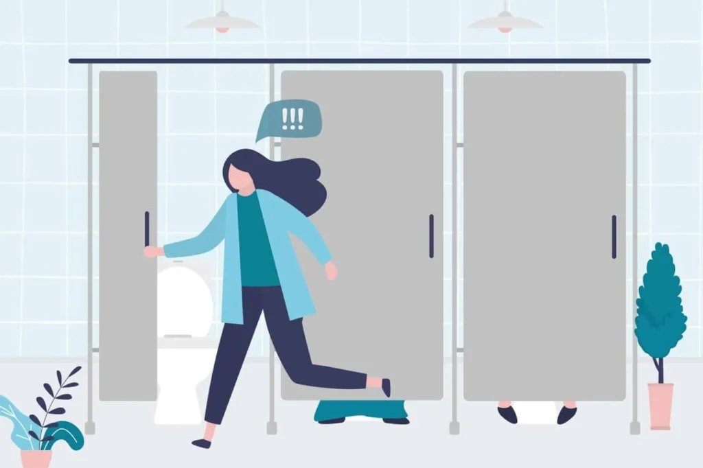 graphic of Urine incontinence Stratford New Town woman running to the toilet.
