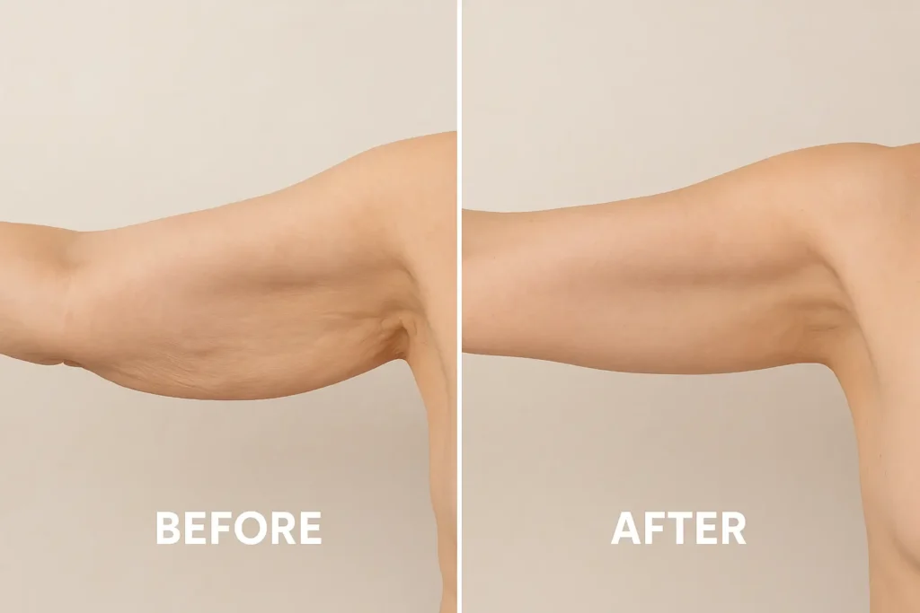 Picture of LA LIPO Stratford New Town before and after results of skin tightening treatment on the upper arms.